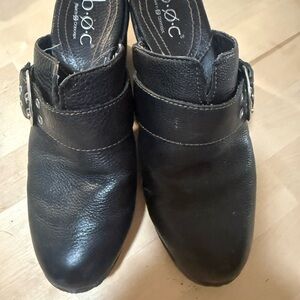 Stylish Black Leather Mules by Spring Step